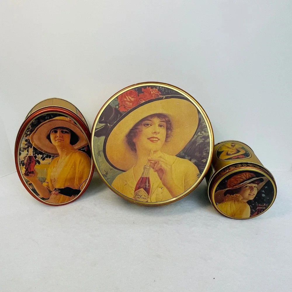 Coca Cola Decorative Tins Set of 3 Gold Victorian Style Retro Soda Good